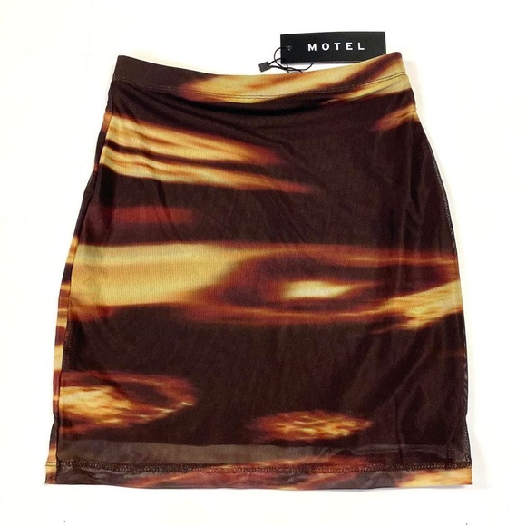 NWT Motel Rocks Kimmy Mesh Mini Skirt in Brown Bleach Drip - Picture 2 of 4